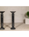 Vintage Black Marble Column Pedestal with White Veining, Sold Individually
