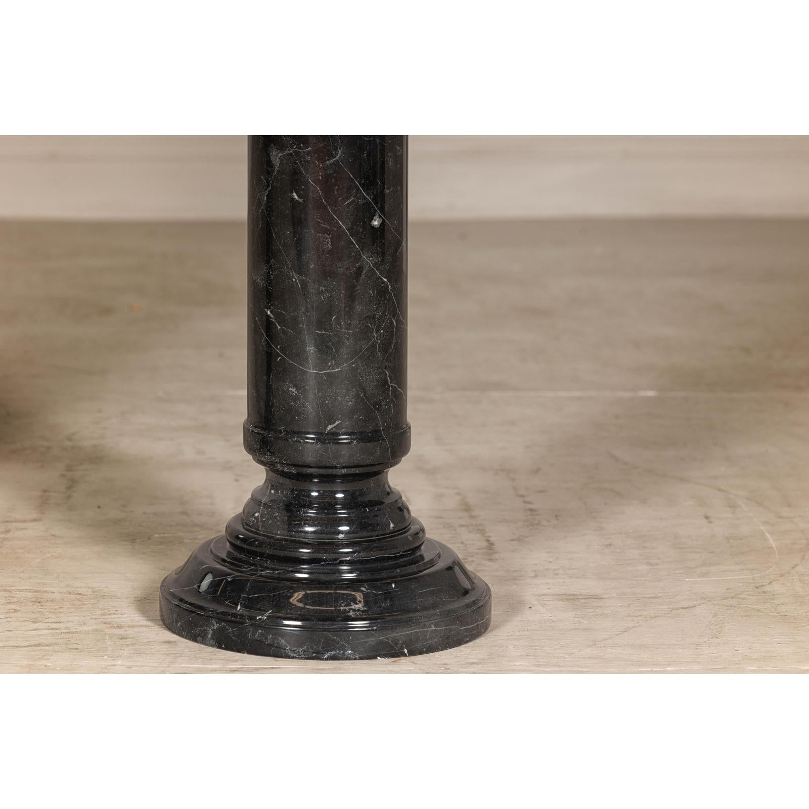 Vintage Black Marble Column Pedestal with White Veining, Sold Individually