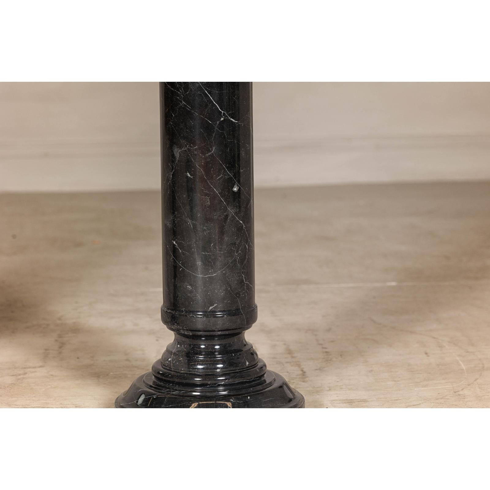 Vintage Black Marble Column Pedestal with White Veining, Sold Individually