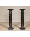 Vintage Black Marble Column Pedestal with White Veining, Sold Individually