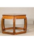 Hexagonal Elm Wood Center Table with Sculptural Open Frame Design