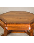 Hexagonal Elm Wood Center Table with Sculptural Open Frame Design