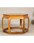 Hexagonal Elm Wood Center Table with Sculptural Open Frame Design