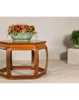Hexagonal Elm Wood Center Table with Sculptural Open Frame Design