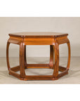 Hexagonal Elm Wood Center Table with Sculptural Open Frame Design