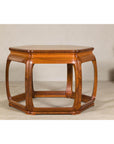 Hexagonal Elm Wood Center Table with Sculptural Open Frame Design