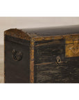 Antique Black and Gold Late Qing Dynasty Trunk with Curved Top and Brass Accents