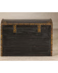 Antique Black and Gold Late Qing Dynasty Trunk with Curved Top and Brass Accents
