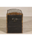 Antique Black and Gold Late Qing Dynasty Trunk with Curved Top and Brass Accents