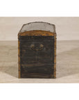 Antique Black and Gold Late Qing Dynasty Trunk with Curved Top and Brass Accents