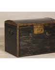 Antique Black and Gold Late Qing Dynasty Trunk with Curved Top and Brass Accents
