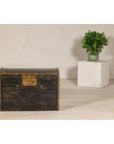 Antique Black and Gold Late Qing Dynasty Trunk with Curved Top and Brass Accents