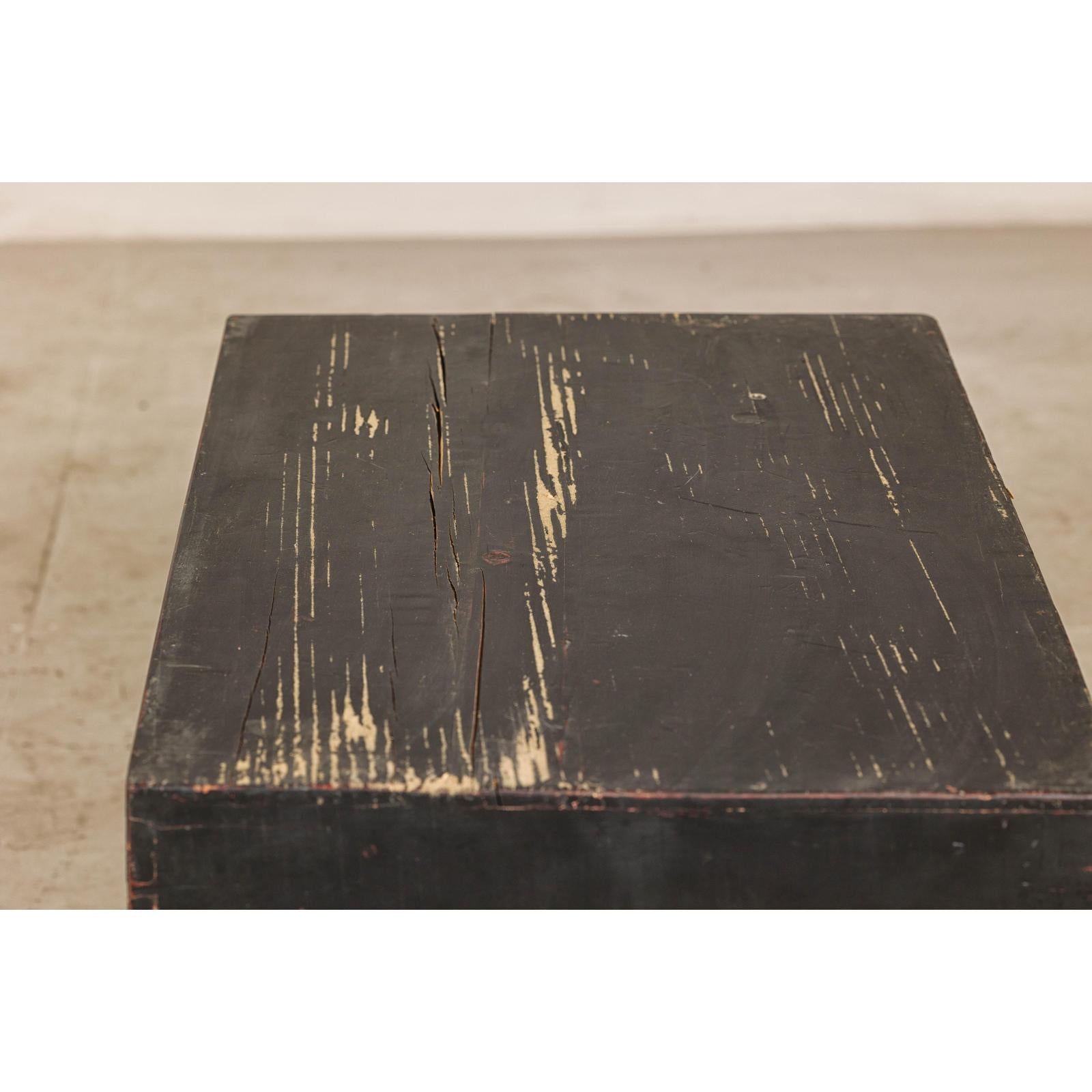 Qing Dynasty Elmwood Blanket Chest with Black Lacquer Finish and Brass Accents