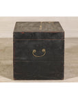Qing Dynasty Elmwood Blanket Chest with Black Lacquer Finish and Brass Accents