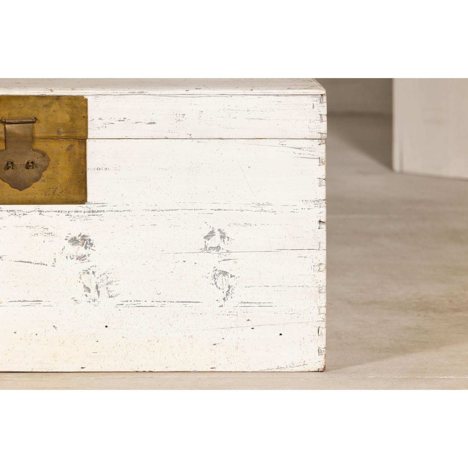 Vintage White Weathered Blanket Chest with Brass Hardware, Storage Piece