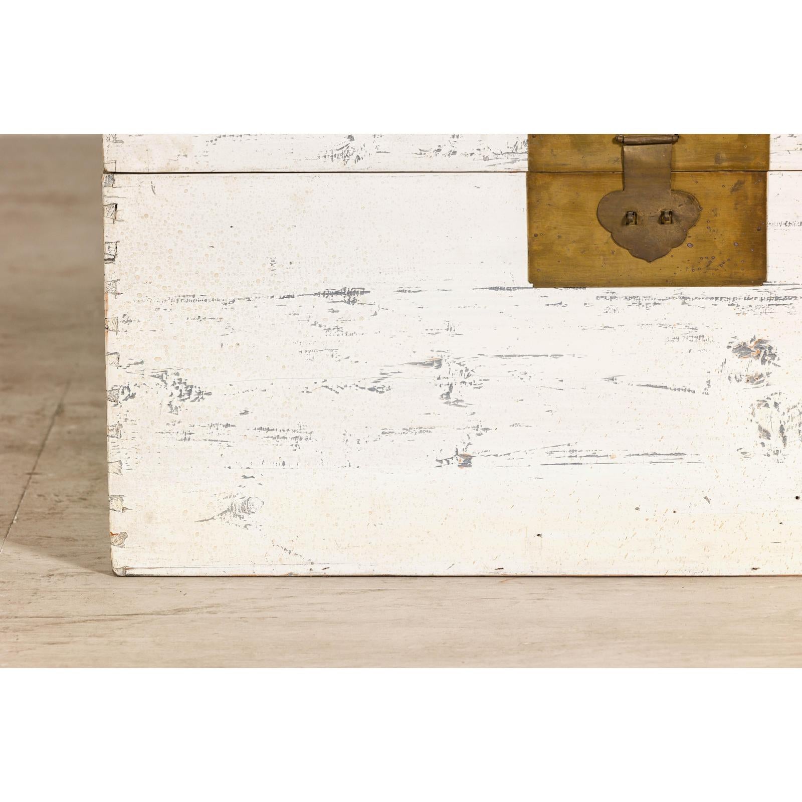Vintage White Weathered Blanket Chest with Brass Hardware, Storage Piece