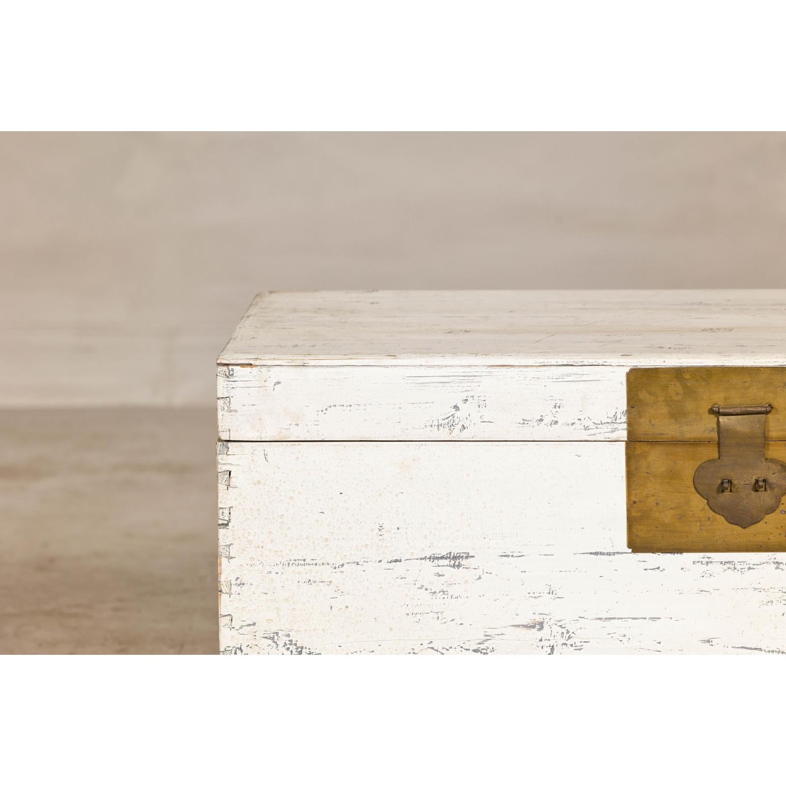 Vintage White Weathered Blanket Chest with Brass Hardware, Storage Piece