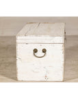 Vintage White Weathered Blanket Chest with Brass Hardware, Storage Piece