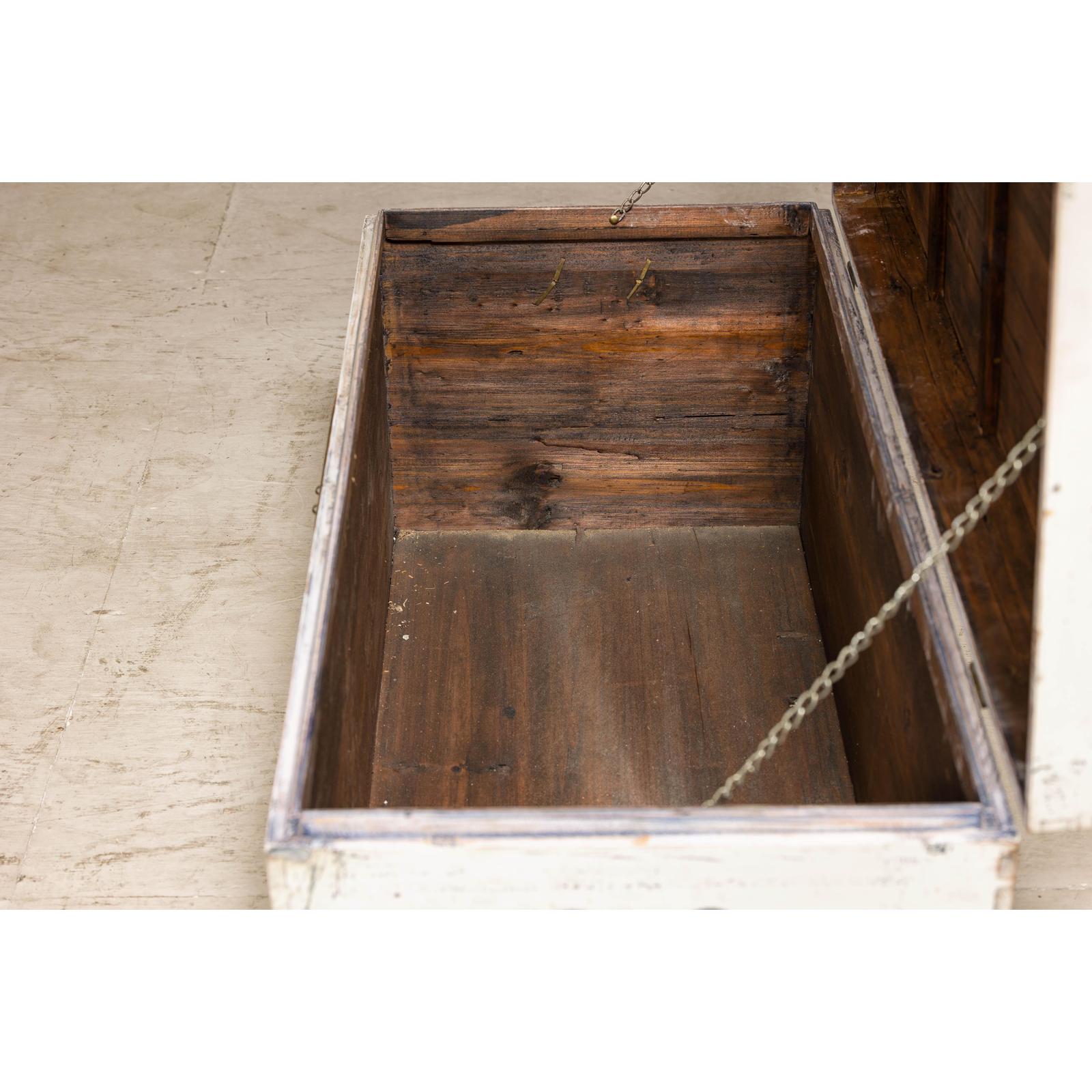Vintage White Weathered Blanket Chest with Brass Hardware, Storage Piece