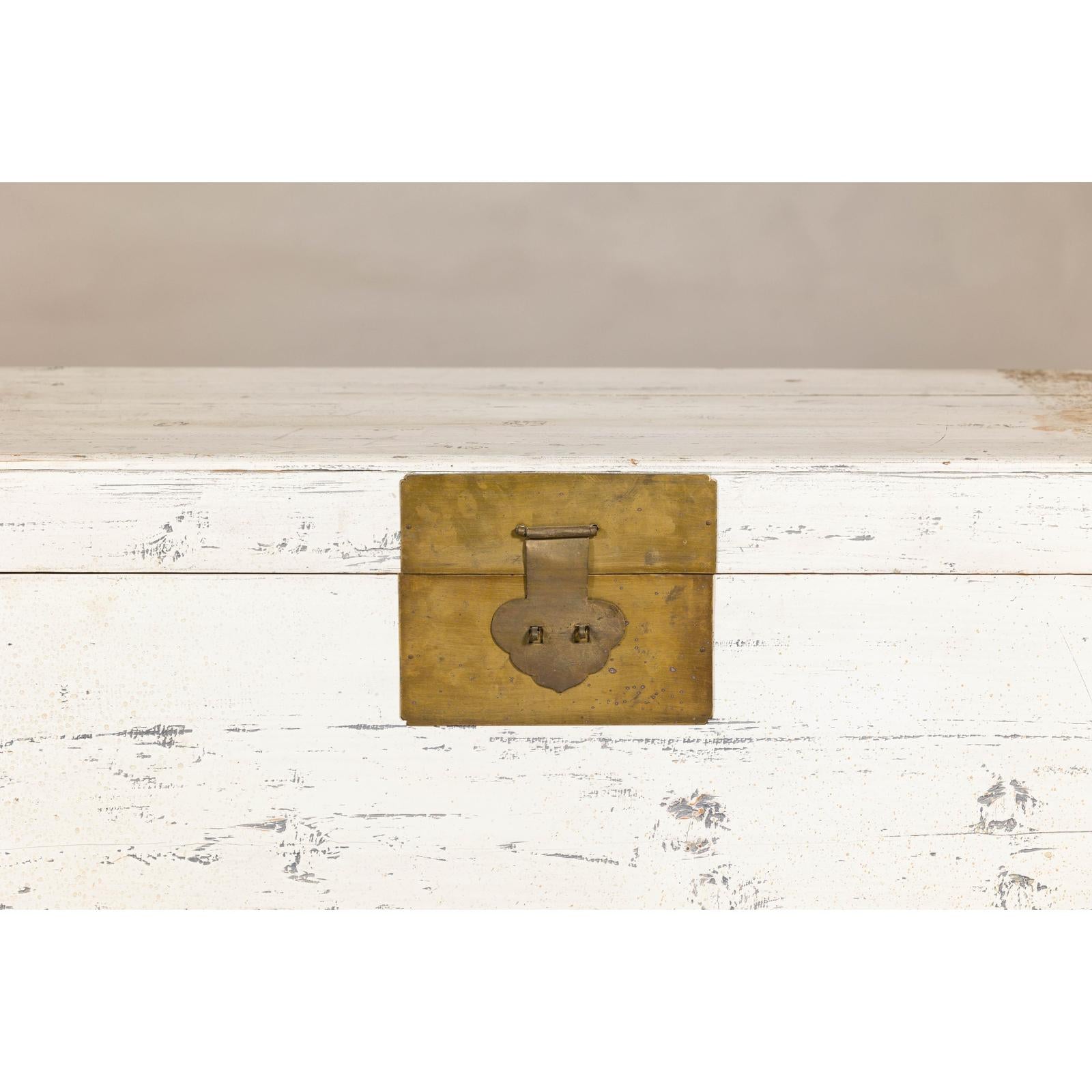 Vintage White Weathered Blanket Chest with Brass Hardware, Storage Piece