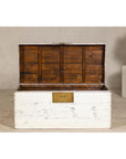 Vintage White Weathered Blanket Chest with Brass Hardware, Storage Piece