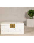 Vintage White Weathered Blanket Chest with Brass Hardware, Storage Piece