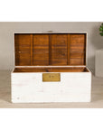 Midcentury Whitewashed Blanket Chest with Brass Hardware and Storage