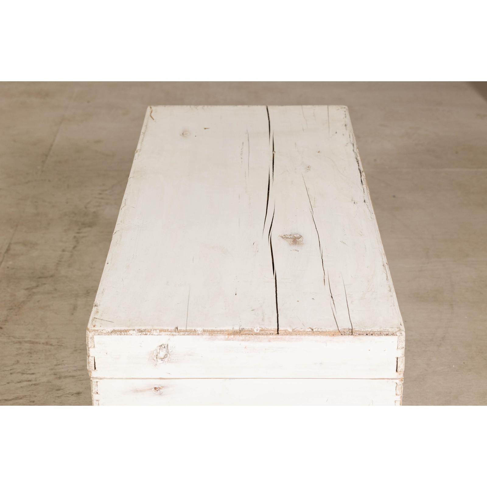 Midcentury Whitewashed Blanket Chest with Brass Hardware and Storage