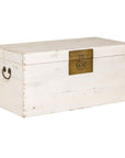 Midcentury Whitewashed Blanket Chest with Brass Hardware and Storage