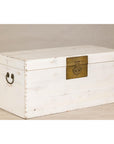 Midcentury Whitewashed Blanket Chest with Brass Hardware and Storage