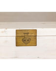 Midcentury Whitewashed Blanket Chest with Brass Hardware and Storage