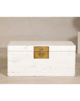Midcentury Whitewashed Blanket Chest with Brass Hardware and Storage