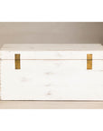 Midcentury Whitewashed Blanket Chest with Brass Hardware and Storage