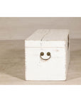 Midcentury Whitewashed Blanket Chest with Brass Hardware and Storage