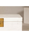 Midcentury Whitewashed Blanket Chest with Brass Hardware and Storage