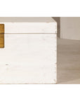 Midcentury Whitewashed Blanket Chest with Brass Hardware and Storage