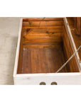 Midcentury Whitewashed Blanket Chest with Brass Hardware and Storage