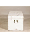 Midcentury Whitewashed Blanket Chest with Brass Hardware and Storage