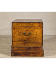 Large Late Qing Dynasty Elm Blanket Chest with Brass Hardware and Warm Patina
