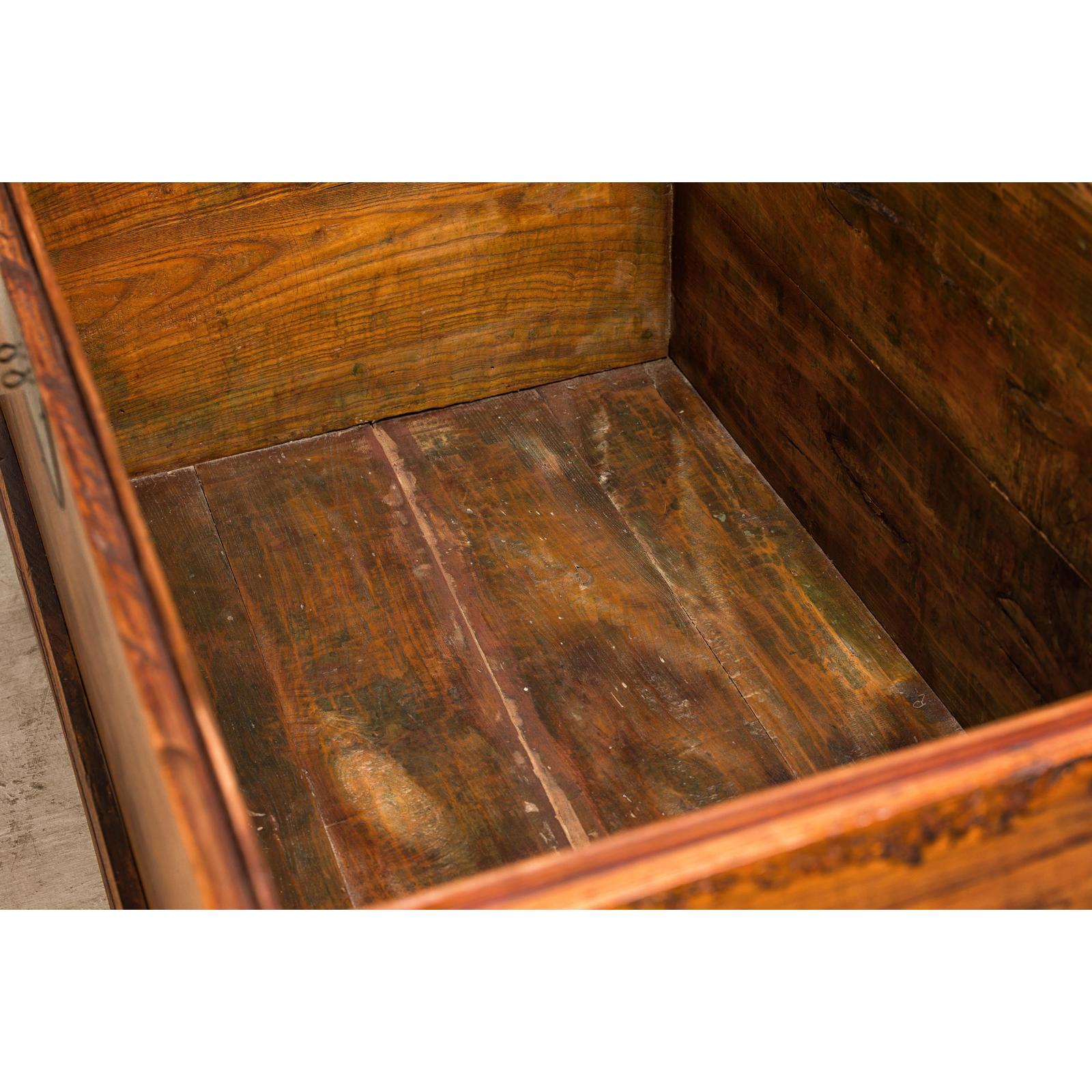 Large Late Qing Dynasty Elm Blanket Chest with Brass Hardware and Warm Patina
