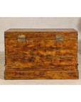 Large Late Qing Dynasty Elm Blanket Chest with Brass Hardware and Warm Patina
