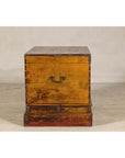 Large Late Qing Dynasty Elm Blanket Chest with Brass Hardware and Warm Patina