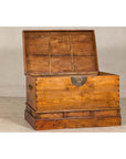 Large Late Qing Dynasty Elm Blanket Chest with Brass Hardware and Warm Patina