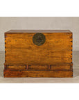 Large Late Qing Dynasty Elm Blanket Chest with Brass Hardware and Warm Patina
