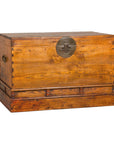 Large Late Qing Dynasty Elm Blanket Chest with Brass Hardware and Warm Patina
