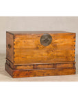 Large Late Qing Dynasty Elm Blanket Chest with Brass Hardware and Warm Patina