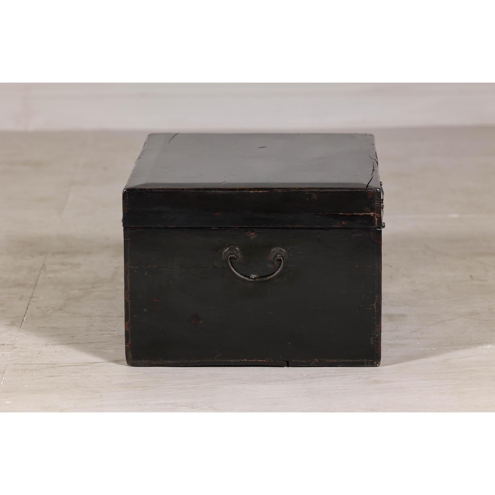 Hand-Painted Black and Gold Lacquer Trunk with Court Scene, Late Qing Dynasty