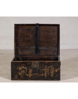 Hand-Painted Black and Gold Lacquer Trunk with Court Scene, Late Qing Dynasty