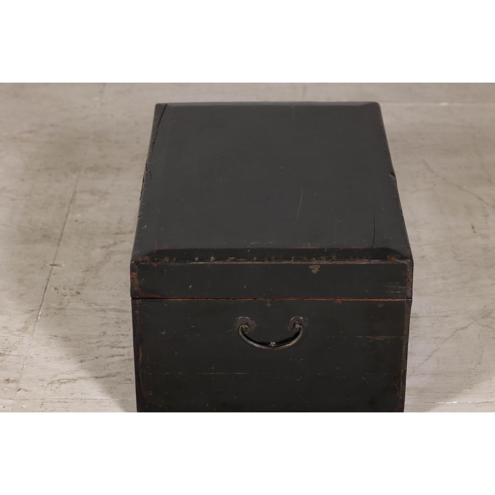 Hand-Painted Black and Gold Lacquer Trunk with Court Scene, Late Qing Dynasty