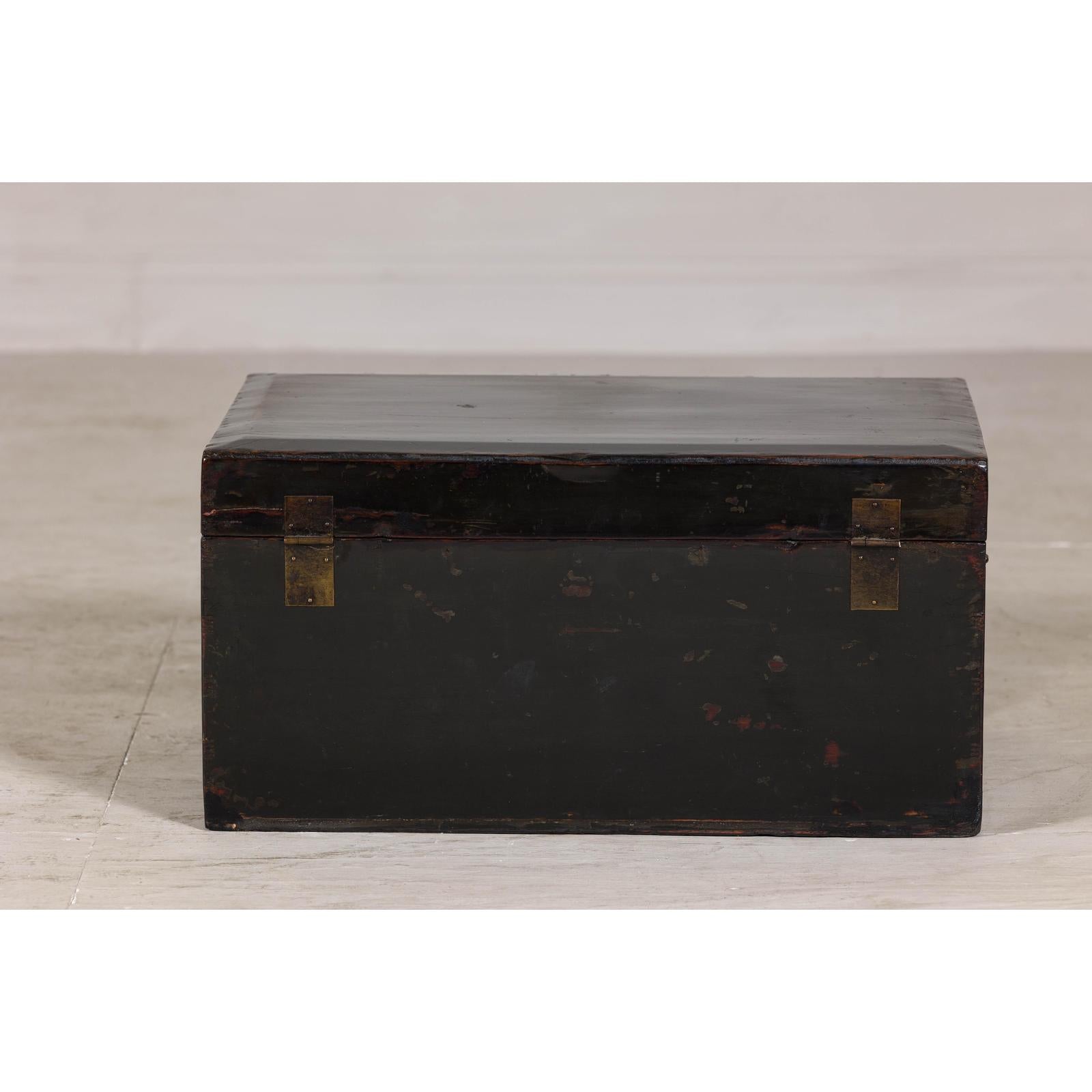Hand-Painted Black and Gold Lacquer Trunk with Court Scene, Late Qing Dynasty